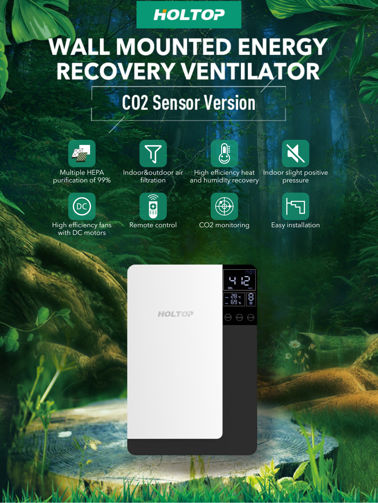 HOLTOP Wall Mounted Energy Recovery Ventilator – CO₂ Sensor Version